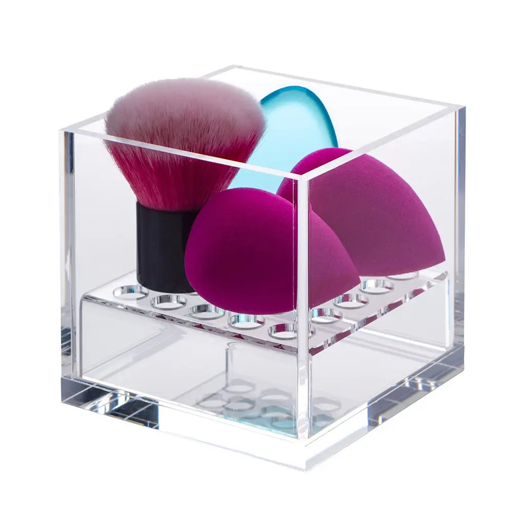 Organisateur de cosmétiques de comptoir personnalisé Cube acrylique transparent maquillage oeuf beauté porte-brosse boîte de rangement