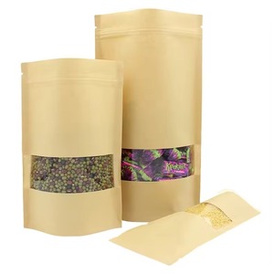 Sinh thái thân thiện phân hủy sinh học giấy Kraft nâu đứng lên túi zip khóa bao bì túi Mylar với cửa sổ rõ ràng cho đậu giật - Product Image 1