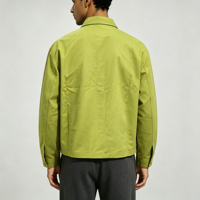 Jaket Kasual Katun Twill Hijau Kancing Bahu Jatuh Model Oversize Saku Kargo Jaket Crop