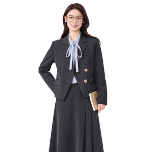 Women's Suit Set Blazer And Midi Skirt Polyester Formal Wear Anti-Wrinkle Full Sleeve Office Outfit - Product Image 5