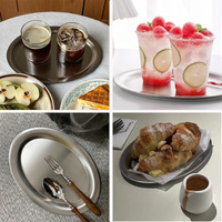 Plateaux ovales en acier inoxydable multi-tailles, plateau de service, plateau décoratif pour hôtel, fête, dîner, steak, salade, fruits, restaurant, traiteur