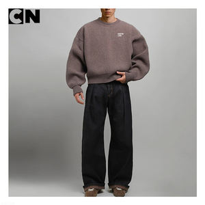 BSCI Certification Sweater Factory Custom logo Jacquard Embroidery <b>Men</b> New Fashion Cotton Wool <b>Oversized</b> Brown Winter Sweater - Product Image 3