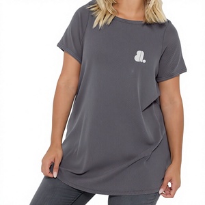 <b>Women's</b> Gray Regular Fit O-Neck Short Sleeve <b>T</b>-<b>Shirt</b> <b>White</b> Logo Casual Quick Dry Breathable 100% Organic Cotton Regular Length - Product Image 1