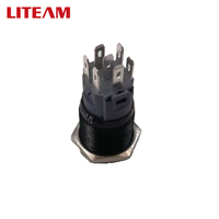 Interruptor de Botón Pulsador Momentáneo Negro 1NO+1NC, Impermeable y a Prueba de Polvo, con Cabeza Plana, 5A 250V, con Anillo LED para Control Básico