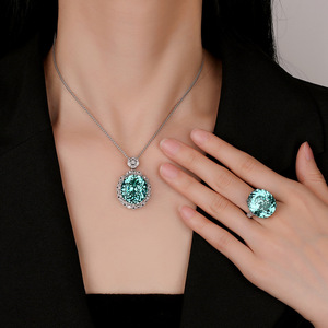 2026 new high-end jewelry copper gold-plated <b>simulation</b> Para green temperament pendant set main stone 18*20 - Product Image 4