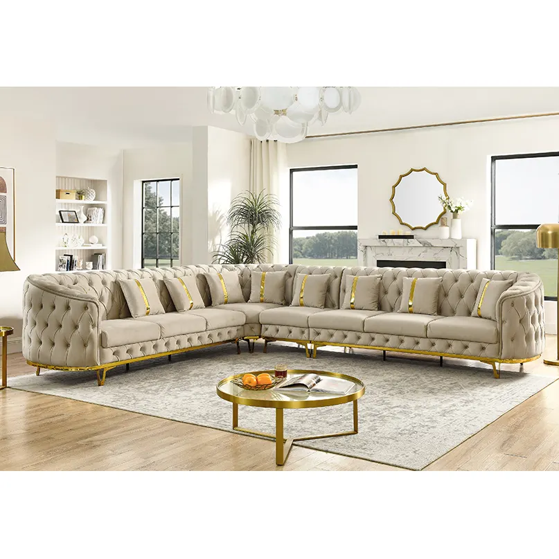 Sofá de canto em forma de L para sala de estar, sofá moderno de luxo Winforce, conjunto de sofá Chesterfield