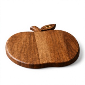 Tabla de cortar de madera de mango con forma de manzana, hecha a mano, para frutas, pan y queso, con ojales de latón - Product Image 1