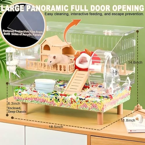 Gabbia per criceto in acrilico moderno di lusso con visione trasparente completa per topi domestici casa chiusura a bottone in legno massiccio - Product Image 2