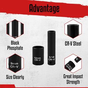 Peaktop 55 Piece, SAE/Metric, sâu/nông, CR-V thép, <span class=keywords><strong>6</strong></span> điểm, 1/4 "ổ đĩa tác động ổ cắm bộ - Product Image 2