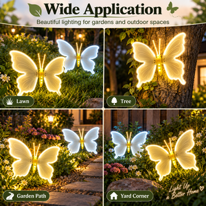 Lampe de jardin papillon LED, décoration extérieure, en alliage d'aluminium, ornement paysager pour les fêtes, blanc chaud, blanc froid - Product Image 6