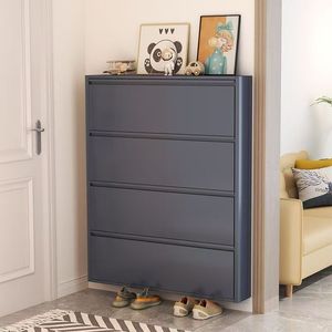 Modern 4 Drawer Shoe Rack <b>Metal</b> Freestanding Space Saving Entryway <b>Storage</b> <b>Cabinet</b> Minimalist Design Home Furniture - Product Image 1