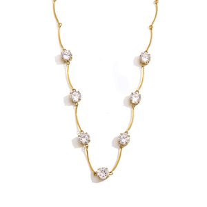 Zircon Stick <b>Chain</b> <b>Titanium</b> Steel Necklace Claw Setting Round Daily Wear Leisure Fashion Body <b>Chain</b> - Product Image 5