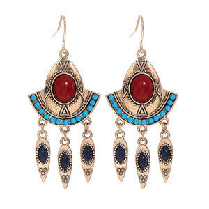 Geometric <b>Drop</b> Earrings Women Alloy Antique <b>Bronze</b> Plated Turquoise Red Stone Bohemia Style Fashion Jewelry - Product Image 5