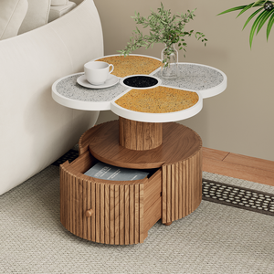 Unique Four-Leaf Clover Side <b>Table</b>-Modern Design Solid Wood Base <b>Adjustable</b> Height Storage for Living Room Bedroom Small Spaces - Product Image 1