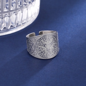 Anneau Magique Enochien, Anneau d'Ange de Salomon, Amulette de Protection <span class=keywords><strong>Kabbale</strong></span>, Acier Inoxydable, Hexagramme, Triangle, Bijoux Religieux - Product Image 5