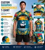 T-shirt personnalisé à manches courtes pour le 53e anniversaire de l'indépendance des Bahamas, imprimé flamants roses et drapeau, idéal pour les boutiques de villégiature, les fêtes et les cadeaux
