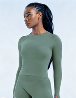 Camiseta Deportiva de Manga Larga sin Costuras para Mujer YIAN, 18 Colores Disponibles, Camiseta Deportiva de Compresión de Secado Rápido para Gimnasio, Running, Pilates