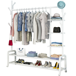 Clothing Garment <strong>Rack</strong> <strong>Coat</strong> Organizer Storage Shelving Unit Entryway Storage <strong>Shelf</strong> with 2-Tier Metal <strong>Shelf</strong> in Black - Product Image 1