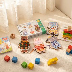 Montessori attività gioco di filettatura in legno <span class=keywords><strong>per</strong></span> bambini educazione precoce dei bambini Fine abilità motoria allacciatura giocattoli campione gratuito - Product Image 6