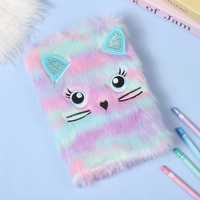Cuaderno de Regalo para Niños con Cubierta de Felpa de Dibujos Animados A5, Diario con Bordado de Gatito Adorable, Encuadernación Perfecta - Cuaderno Chino