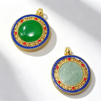 Pendentif fin rond en alliage de zinc plaqué or 18 carats, style ethnique traditionnel, filigrane émaillé, incrustation en résine pour la fabrication de chaînes de pull