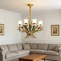 Lustre français vintage en fer forgé à motifs floraux avec éclairage LED pour salon, salle à manger, chambres à coucher