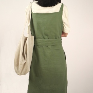 Customize 55%Linen 45%cotton Casual Simple Olive <strong>Green</strong> Sling Cardigan <strong>Long</strong> Dress/ <strong>Skirts</strong> with Buttons - Product Image 4