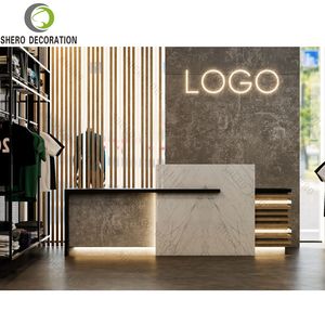 Diseño Interior de Tienda de Ropa Masculina Premium, Muebles Modernos para Exhibición de Ropa Masculina con Iluminación LED, Mostrador de Caja para Tienda de Ropa con Mármol - Product Image 6