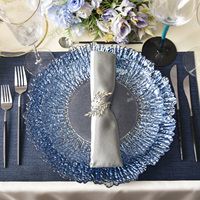 Assiettes de présentation en verre à bord doré, personnalisées OEM, 13/10.2/8.3 pouces, ensemble d'assiettes de dîner transparentes, motif floral irrégulier, pour mariage et banquet