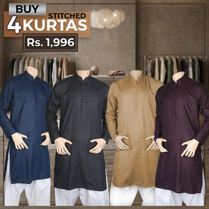 Chase Value <b>Men's</b> Poly Viscose Plain Stitched <b>Kurta</b> Pack of 4-Multi - Product Image 3