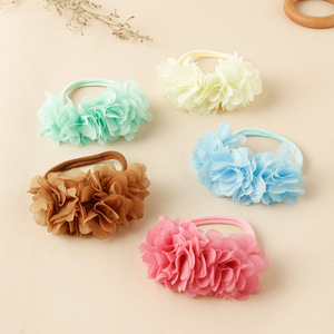 Diadema suave de nailon para bebé, diadema elástica con flores de gasa, accesorios florales ligeros para el cabello para niñas recién nacidas - Product Image 5