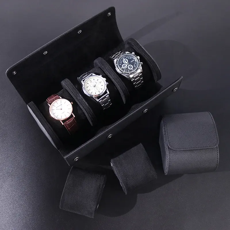 OJR-Funda de reloj de lujo de pu, caja para reloj de cuero pu, caja de embalaje con logotipo personalizado, ranura para rollo