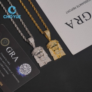 Colgantes de Cabeza de Jesús Pequeños de Plata de Ley 925 de Alta Calidad, Colección de Joyería Hip Hop con Incrustaciones de Diamantes, Unisex, Certificado GRA - Product Image 2