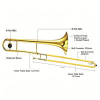 Wholesale Factory Bb Trombone, Lacquered Gold Slide Brass Instrument for Music Store