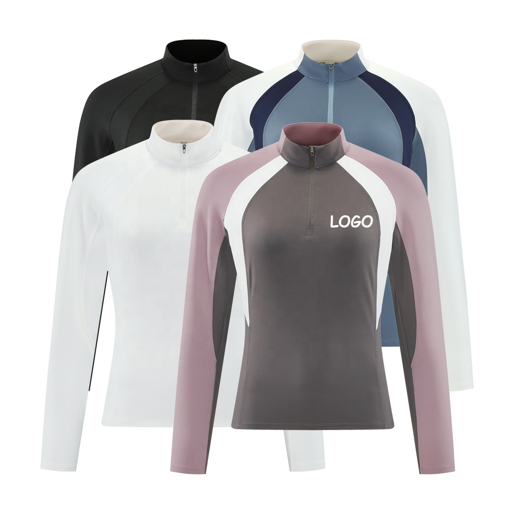 Fashion Brushed Soft Yoga Stretch Long Sleeve Shirt Women Half Zip Quick Dry Running Fitness Athletic Custom Label Yoga Top
