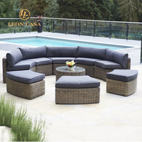 Conjunto de Muebles de Jardín de Mimbre para Exteriores, Sofá de Mimbre Semicircular, Conjuntos de Sofás de Jardín para Exteriores