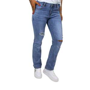 Pantalon Donna DKE4712 Jeans taille haute coupe droite effet usé pour femme - Product Image 1