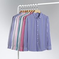 Chemise décontractée et habillée pour homme, de haute qualité européenne, à rayures teintes en fil, col rabattu, manches longues, simple boutonnage