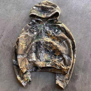 Hochleistungs-Camouflage-Print-Street-Outfit-Set mit durchgehendem Reiß verschluss Lässige, lose Jogging hose und Hoodie mit rohem Saum für den Winter - Product Image 3