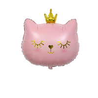 Ballons en aluminium tête de chat couronnée style dessin animé, mignons, noirs et roses, imperméables, style anime, décorations de fête, vente chaude