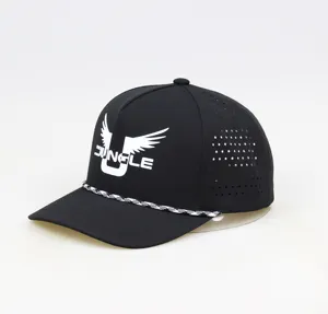 Logotipo de goma personalizado de lujo Melin deportes a prueba de agua atléticos 5 paneles cuerda Golf sombrero negro impermeable Hydro béisbol gorra