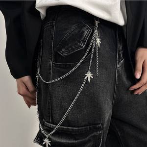 Cadena para Pantalones con Hoja de Arce Blanca, Aleación de Doble Capa, Accesorio de Cintura de Moda Hip Hop, Uso Diario, Primavera 2025 - Product Image 5