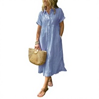 Nouvelle Robe Midi Rayée Ample et Confortable à Manches Courtes, Coupe Trapèze, Color Block, Grande Taille, Été 2026, pour l'Europe et les États-Unis