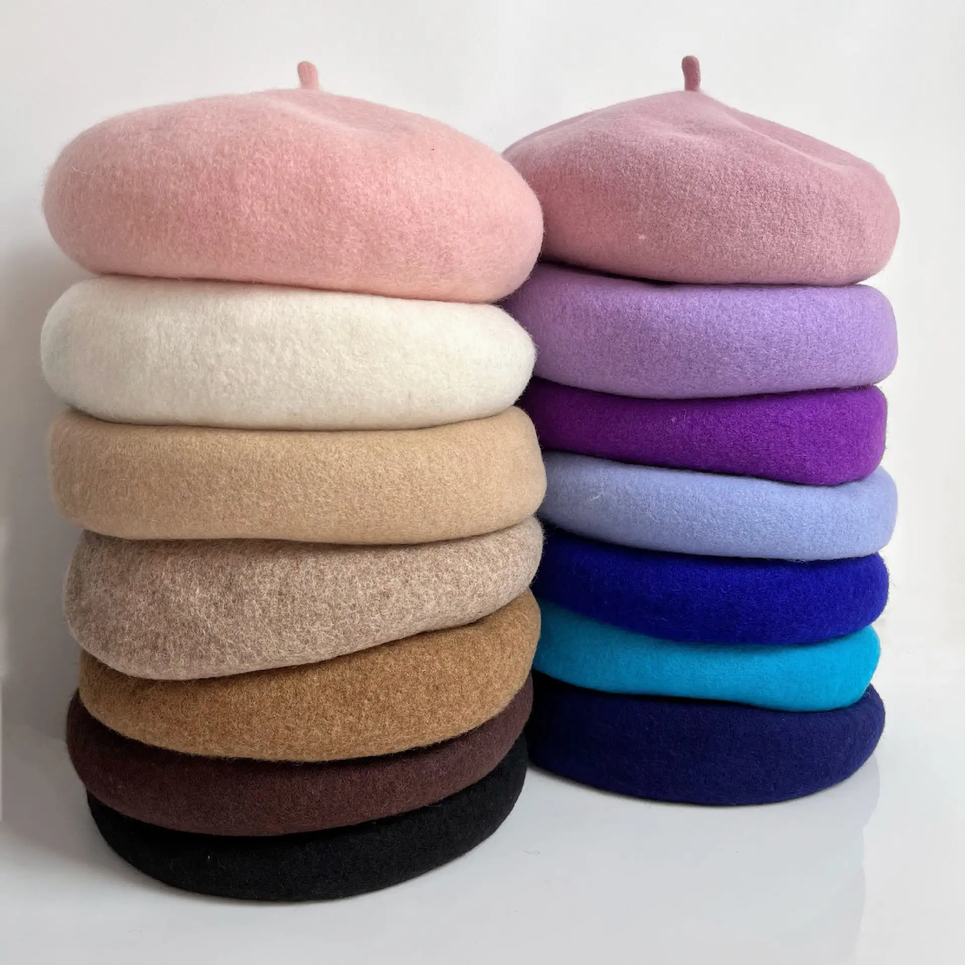 Wholesale Fashion Lady Beret Hats Solid Color Warm Soft Wool Kids women Beanie Beret Cap