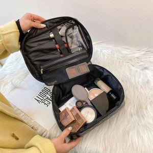 Caja de Cosméticos de Lujo con Diseño de Diamantes, Organizador de Maquillaje Portátil e Impermeable para Mujer, Bolsa de Aseo de Viaje, Estuche de Maquillaje de Cuero PU - Product Image 4
