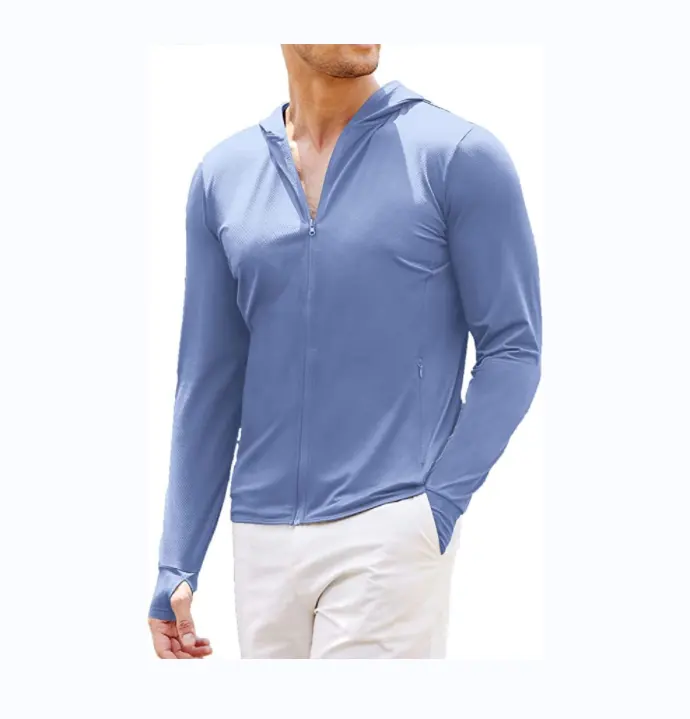 AQTQ Men's Full Zip UPF 50+ Light Jacket hooded sun Protection Cooling Long Sleeve Shirts with Pockets Man Hooded T-Shirt