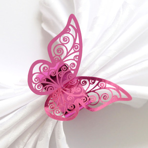 Laser Cut Swirl Hollow Butterfly <b>Paper</b> Napkin Rings, Metallic Butterfly Napkin Holders for Wedding Banquet Dinner Table - Product Image 3