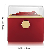 Boîte cadeau de bijoux avec roses éternelles rouges de la Saint-Valentin, fleurs de roses réelles conservées avec boîte à bijoux et boîte à bijoux en acrylique