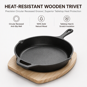 Poêle en fonte robuste avec support en bois, poêle à steak avec becs verseurs et poignée d'aide, vente directe usine - Product Image 3
