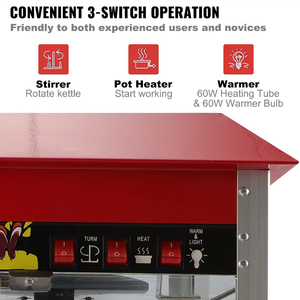 <span class=keywords><strong>Machine</strong></span> à Popcorn Électrique Portable 5-8 Oz, <span class=keywords><strong>Machine</strong></span> à Popcorn Professionnelle de Table Rouge avec Verre Trempé - Product Image 4